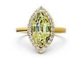 Yellow gold Fancy Yellow Marquise Cut Halo Diamond Ring with Solitaire Band and Prong Setting