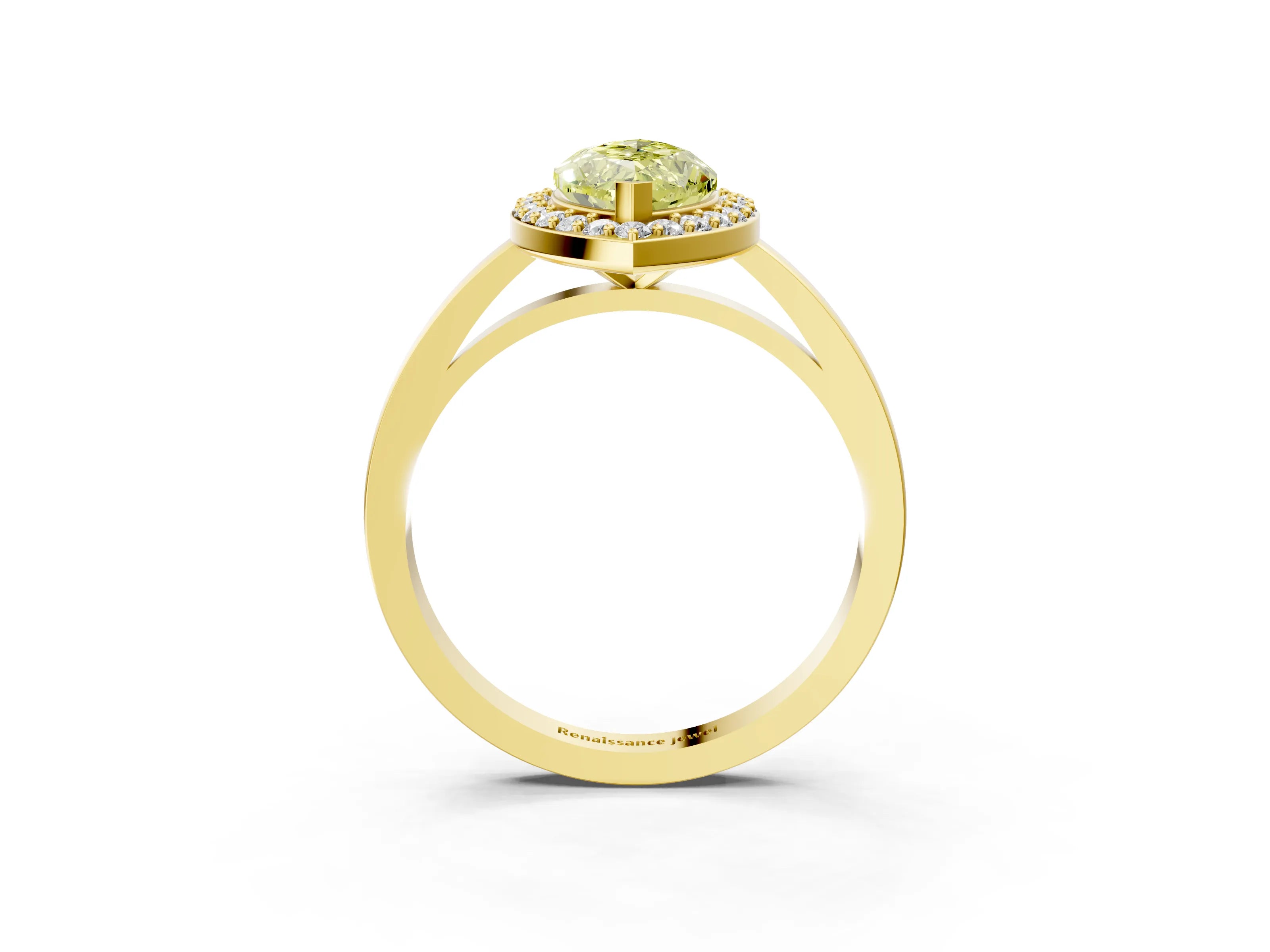 Yellow gold Fancy Yellow Marquise Cut Halo Diamond Ring with Solitaire Band and Prong Setting_3