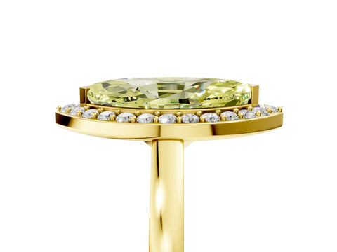Yellow gold Fancy Yellow Marquise Cut Halo Diamond Ring with Solitaire Band and Prong Setting_5