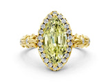 Yellow gold Fancy Yellow Marquise Cut Halo Diamond Solitaire with Filigree Band and Four-Prong Setting