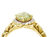 Yellow gold Fancy Yellow Marquise Cut Halo Diamond Solitaire with Filigree Band and Four-Prong Setting_4