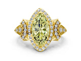 Yellow gold Fancy Yellow Marquise Cut Halo Diamond Split Shank Engagement Ring with Four-Prong Setting