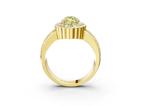 Yellow gold Fancy Yellow Marquise Cut Halo Diamond Split Shank Ring with Scalloped Prong Setting_3