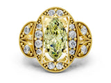 Yellow gold Fancy Yellow Marquise Cut Halo Milgrain Diamond Engagement Ring with Leaf Band and Four-Prong Setting