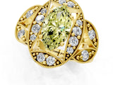 Yellow gold Fancy Yellow Marquise Cut Halo Milgrain Diamond Engagement Ring with Leaf Band and Four-Prong Setting_1