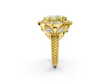 Yellow gold Fancy Yellow Marquise Cut Halo Milgrain Diamond Engagement Ring with Leaf Band and Four-Prong Setting_2
