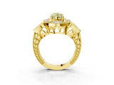 Yellow gold Fancy Yellow Marquise Cut Halo Milgrain Diamond Engagement Ring with Leaf Band and Four-Prong Setting_3