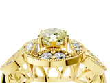 Yellow gold Fancy Yellow Marquise Cut Halo Milgrain Diamond Engagement Ring with Leaf Band and Four-Prong Setting_4