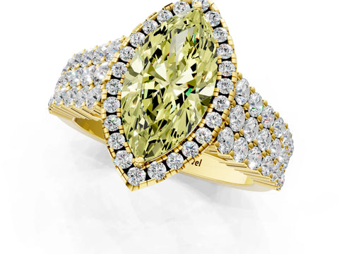 Yellow gold Fancy Yellow Marquise Cut Halo Pavé Diamond Engagement Ring with Split Shank and Four-Prong Setting_4