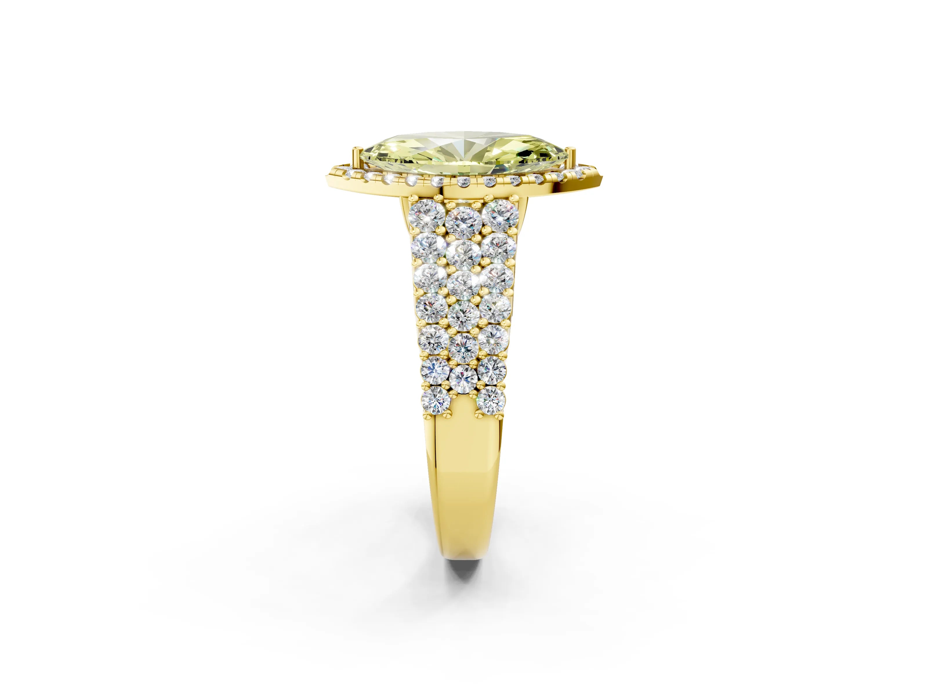 Yellow gold Fancy Yellow Marquise Cut Halo Pavé Diamond Engagement Ring with Split Shank and Four-Prong Setting_5