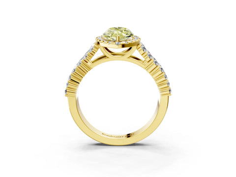 Yellow gold Fancy Yellow Marquise Cut Halo Pavé Diamond Engagement Ring with Split Shank and Four-Prong Setting_6