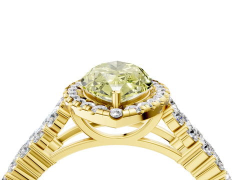 Yellow gold Fancy Yellow Marquise Cut Halo Pavé Diamond Engagement Ring with Split Shank and Four-Prong Setting_7