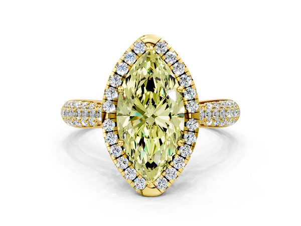 Yellow gold Fancy Yellow Marquise  Cut Halo Pave Band Four-Prong Setting Ring