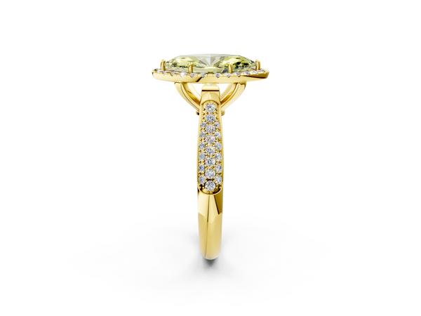 Yellow gold Fancy Yellow Marquise  Cut Halo Pave Band Four-Prong Setting Ring