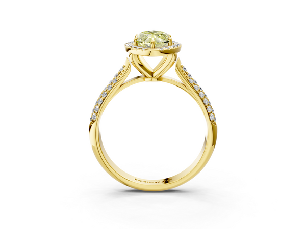Yellow gold Fancy Yellow Marquise  Cut Halo Pave Band Four-Prong Setting Ring