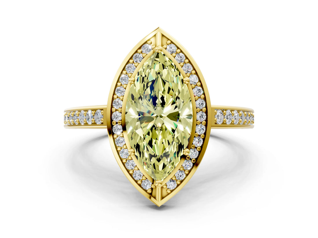 Yellow gold Fancy Yellow Marquise  Cut Halo Pave Split Shank Prong Setting Ring_32