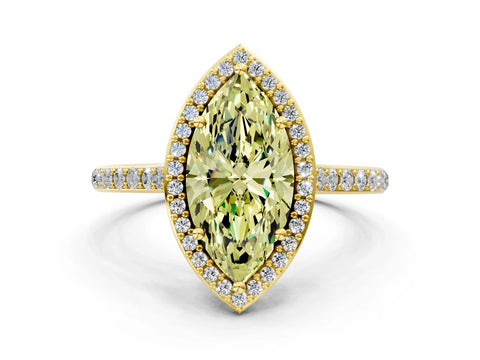 Yellow gold Fancy Yellow Marquise Cut Halo Round Diamond Pavé Band with Four-Prong Setting_3