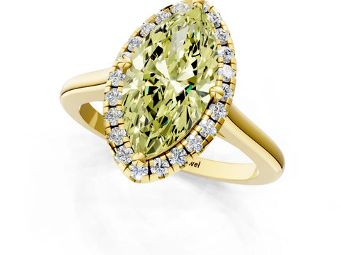 Yellow gold Fancy Yellow Marquise Cut Halo Round Diamond Solitaire Engagement Ring with Pave Band and Four-Prong Setting_13