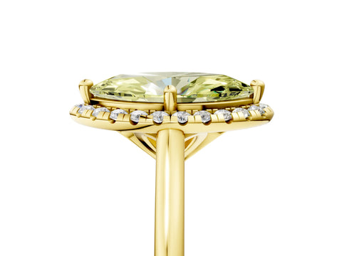 Yellow gold Fancy Yellow Marquise Cut Halo Round Diamond Solitaire Engagement Ring with Pave Band and Four-Prong Setting_17