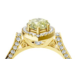 Yellow gold Fancy Yellow Marquise Cut Halo Round Diamond Twist Band with Four-Prong Setting_4