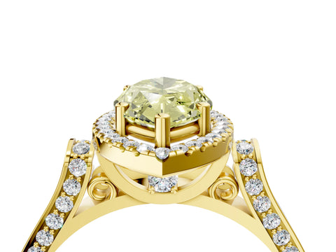 Yellow gold Fancy Yellow Marquise Cut Halo Round Diamond Twist Band with Four-Prong Setting_4