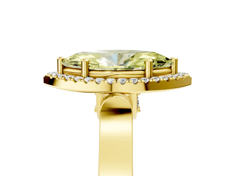 Yellow gold Fancy Yellow Marquise Cut Halo Round Diamond Twist Band with Four-Prong Setting_5