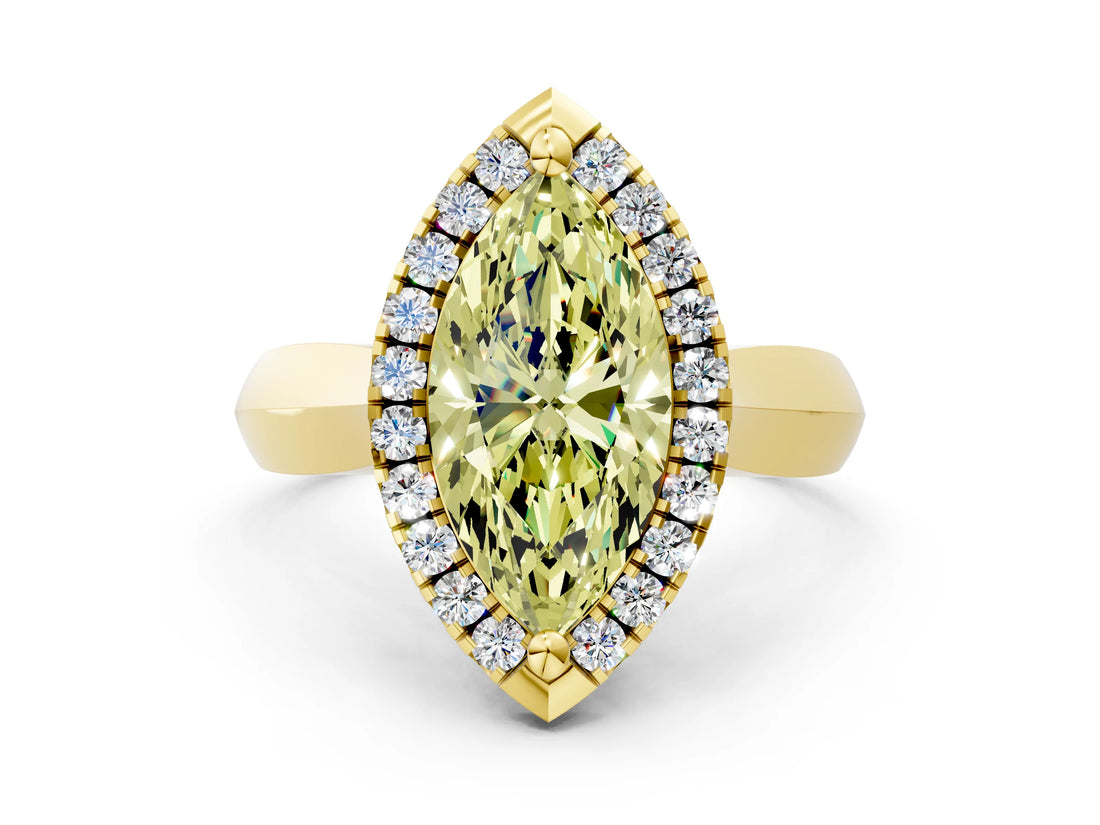 Yellow gold Fancy Yellow Marquise  Cut Halo Solitaire Engagement Ring with Square Band and Four-Prong Setting_66