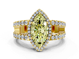 Yellow gold Fancy Yellow Marquise  Cut Halo Split Shank Diamond Ring with Four-Prong Setting