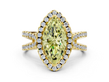 Yellow gold Fancy Yellow Marquise  Cut Halo Split Shank Pave Set Ring