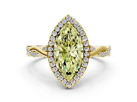 Yellow gold Fancy Yellow Marquise Cut Halo Twist Band with Four-Prong Setting_12