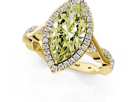 Yellow gold Fancy Yellow Marquise Cut Halo Twist Band with Four-Prong Setting_13