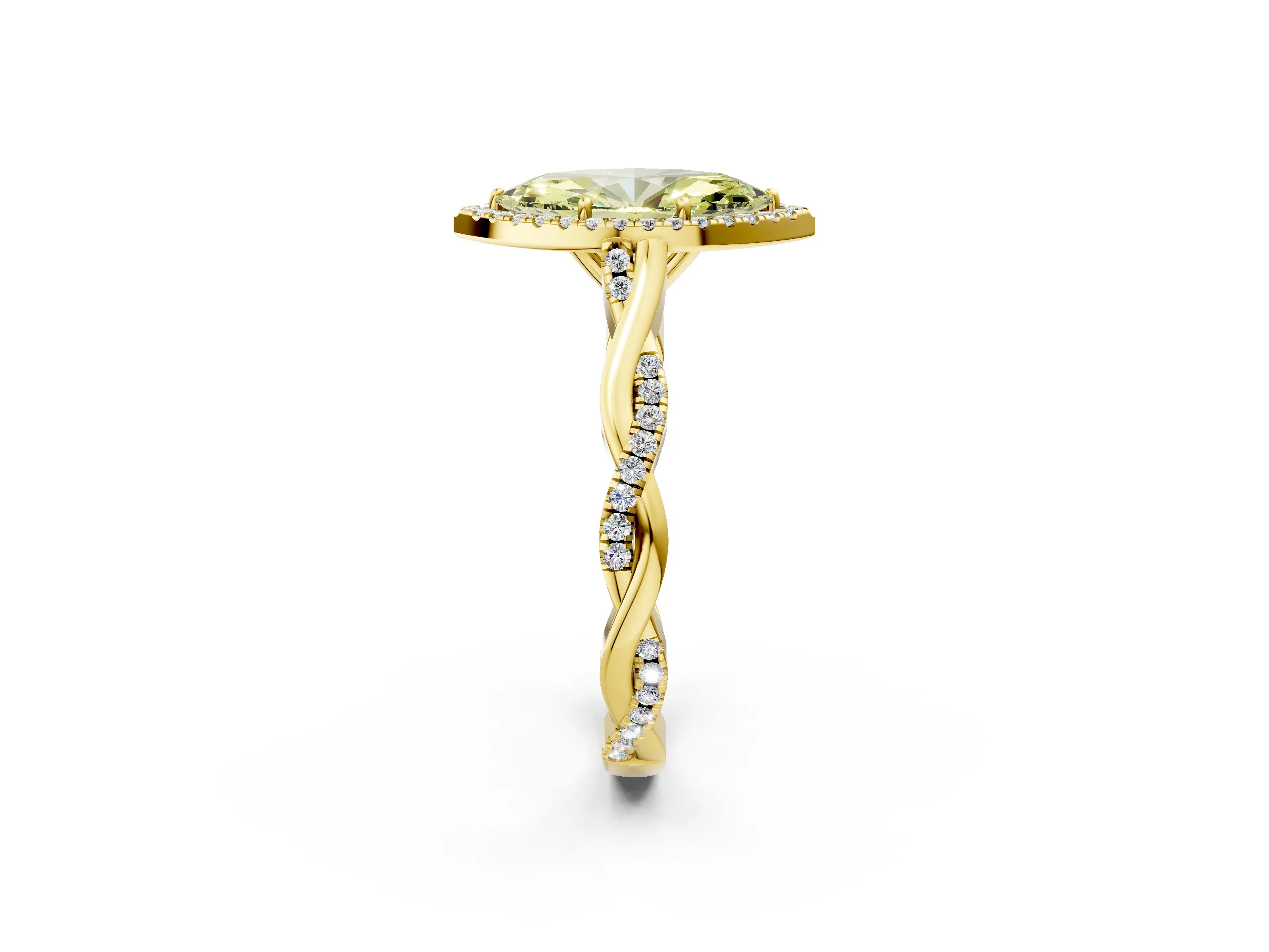 Yellow gold Fancy Yellow Marquise Cut Halo Twist Band with Four-Prong Setting_14