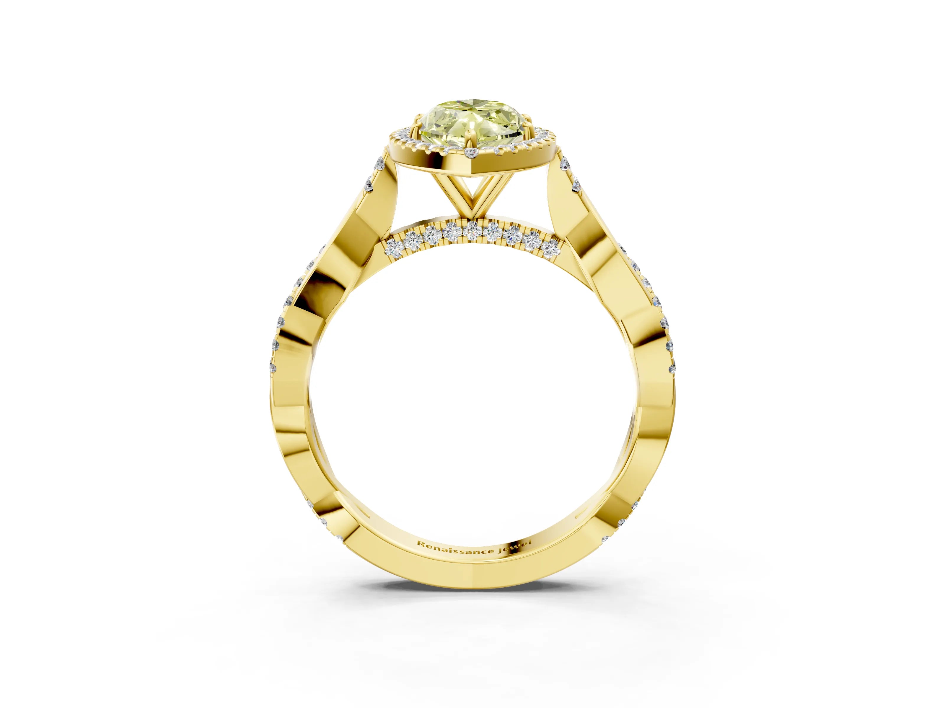 Yellow gold Fancy Yellow Marquise Cut Halo Twist Band with Four-Prong Setting_15
