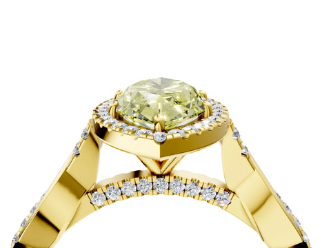 Yellow gold Fancy Yellow Marquise Cut Halo Twist Band with Four-Prong Setting_16