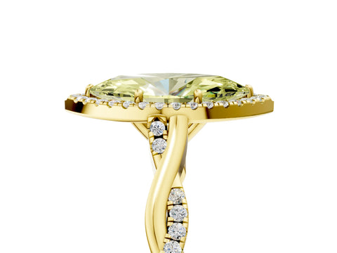 Yellow gold Fancy Yellow Marquise Cut Halo Twist Band with Four-Prong Setting_17