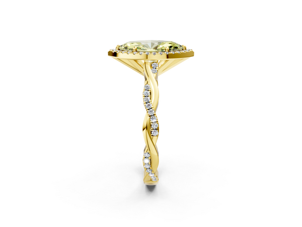 Yellow gold Fancy Yellow Marquise  Cut Halo Twisted Band Four-Prong Ring