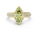 Yellow gold Fancy Yellow Marquise  Cut Pave Diamond Engagement Ring with Channel Set Band and Four-Prong Setting