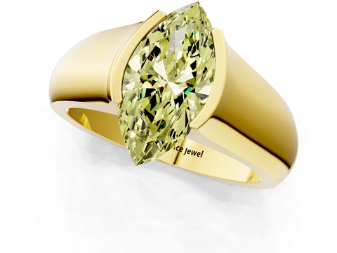 Yellow gold Fancy Yellow Marquise Cut Solitaire Bezel Set Diamond Ring with Wide Band_1