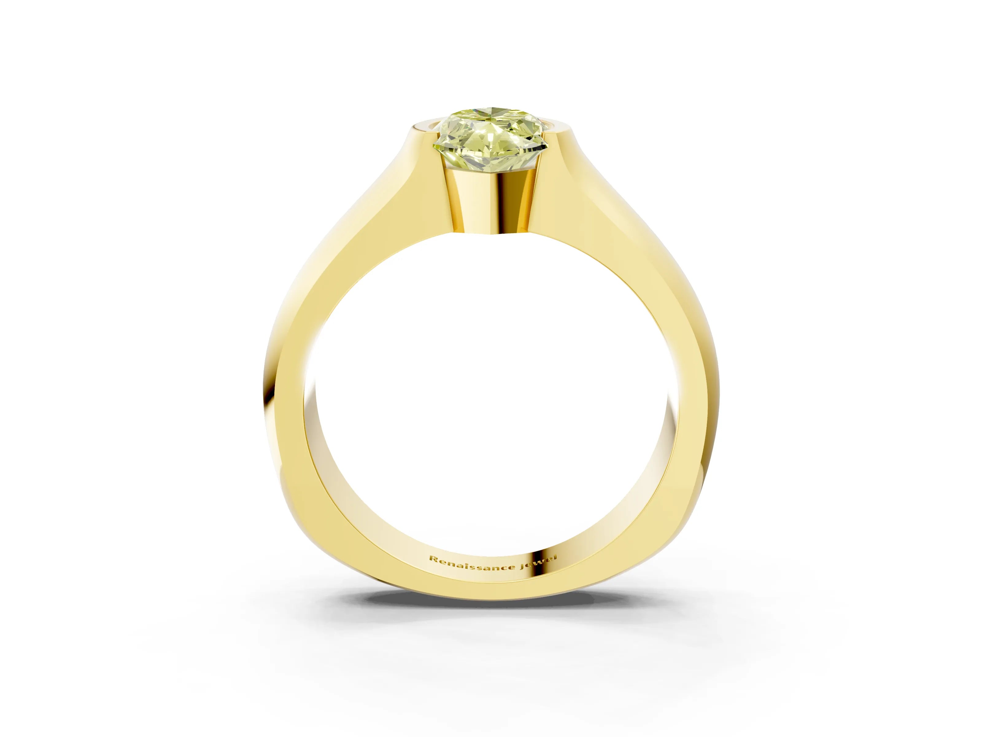 Yellow gold Fancy Yellow Marquise Cut Solitaire Bezel Set Diamond Ring with Wide Band_3