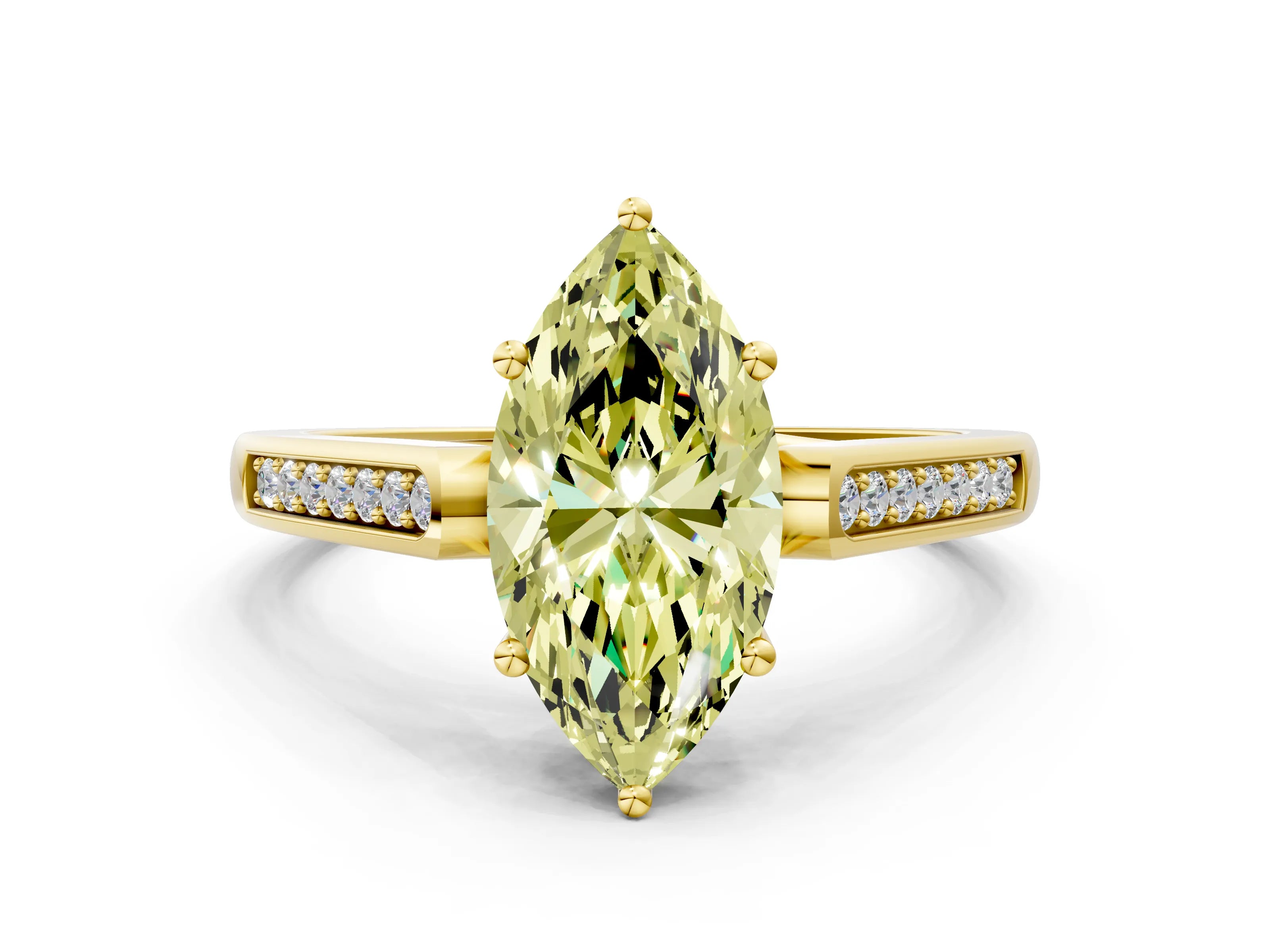 Yellow gold Fancy Yellow Marquise Cut Solitaire Cathedral Diamond Engagement Ring with Channel-Set Band and Four-Prong Setting_3