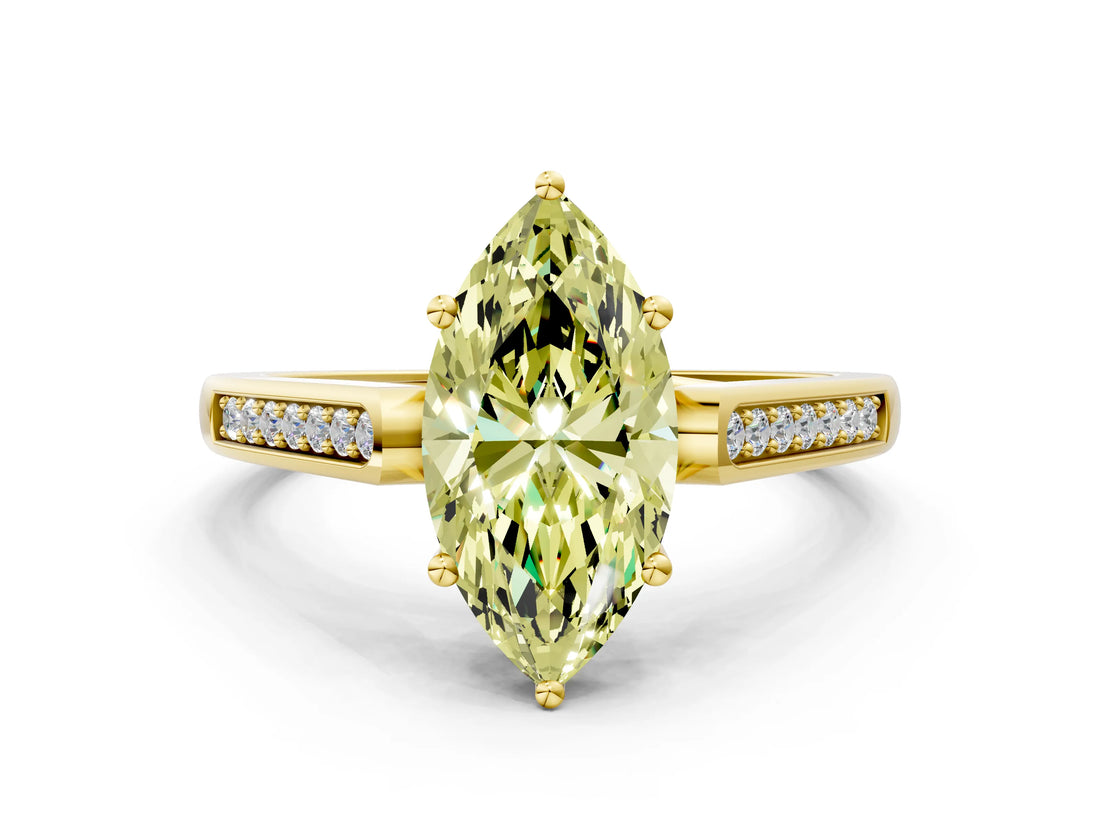 Yellow gold Fancy Yellow Marquise Cut Solitaire Cathedral Diamond Engagement Ring with Channel-Set Band and Four-Prong Setting_3