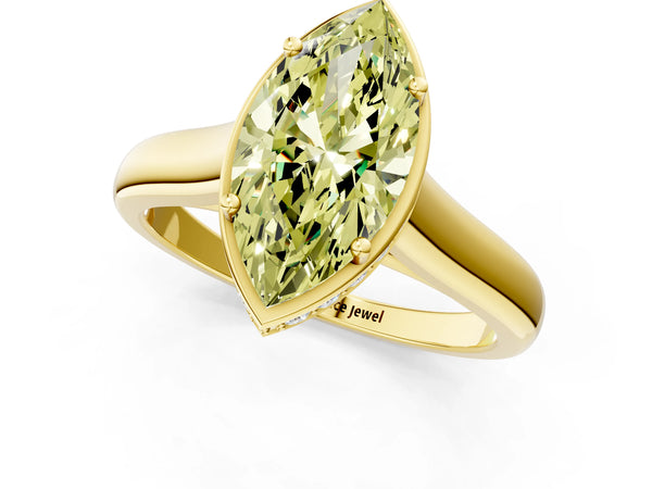 Yellow gold Fancy Yellow Marquise Cut Solitaire Diamond Engagement Ring with Four-Prong Setting and Tapered Band