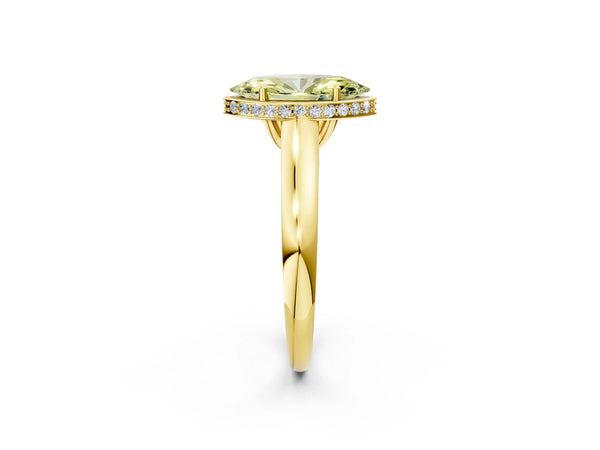 Yellow gold Fancy Yellow Marquise Cut Solitaire Diamond Engagement Ring with Four-Prong Setting and Tapered Band