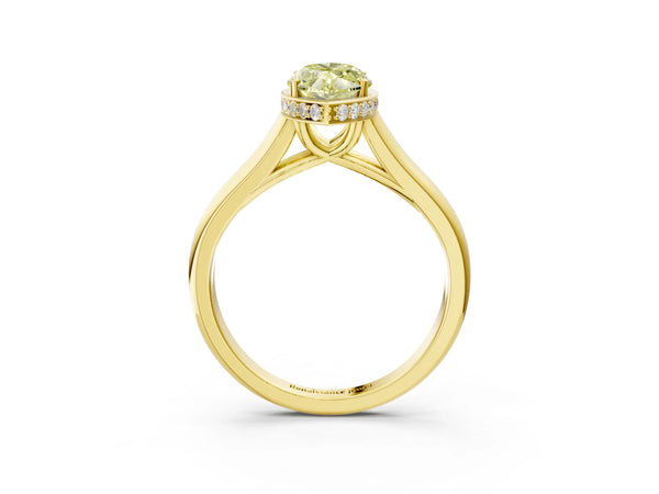 Yellow gold Fancy Yellow Marquise Cut Solitaire Diamond Engagement Ring with Four-Prong Setting and Tapered Band