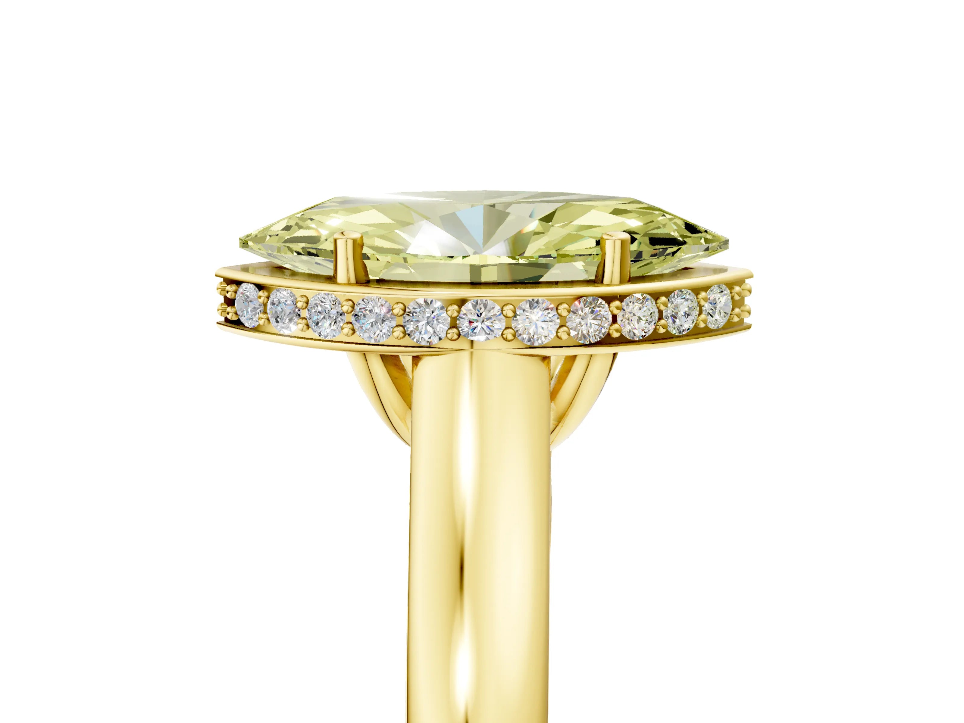 Yellow gold Fancy Yellow Marquise Cut Solitaire Diamond Engagement Ring with Four-Prong Setting and Tapered Band_5