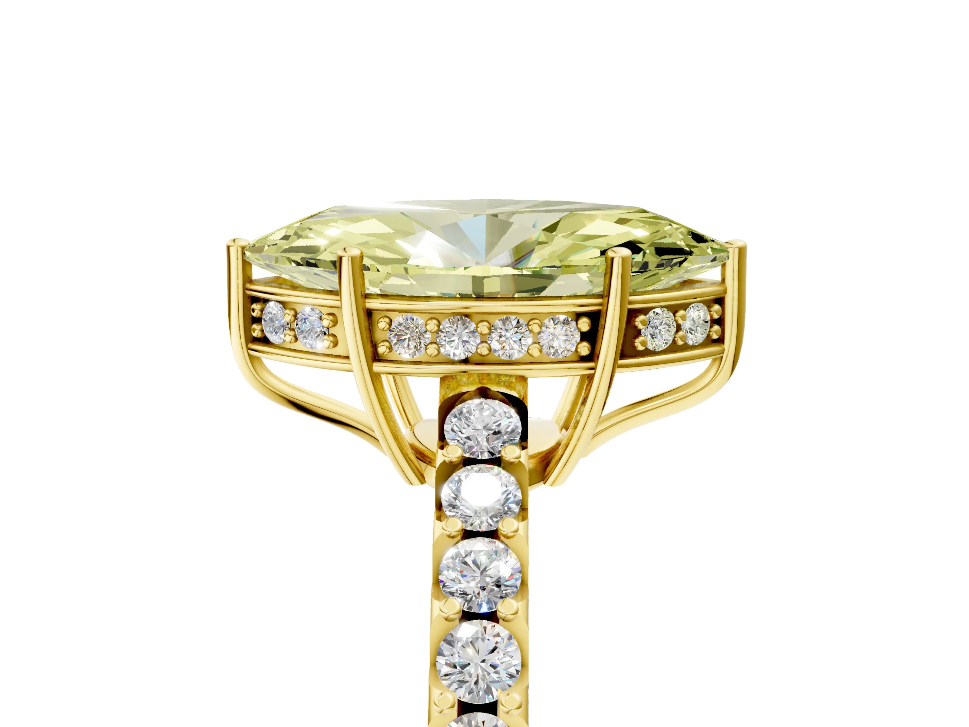 Yellow gold Fancy Yellow Marquise Cut Solitaire Diamond Engagement Ring with Pavé Band and Six-Prong Setting_17
