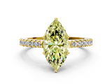 Yellow gold Fancy Yellow Marquise  Cut Solitaire Diamond Engagement Ring with Pave Band and Four-Prong Setting