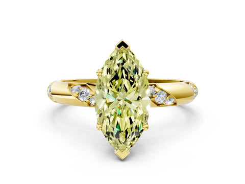 Yellow gold Fancy Yellow Marquise Cut Solitaire Diamond Engagement Ring with Twisted Pave Band and Four-Prong Setting_3