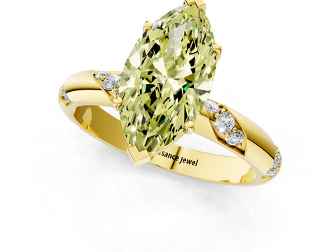Yellow gold Fancy Yellow Marquise Cut Solitaire Diamond Engagement Ring with Twisted Pave Band and Four-Prong Setting_4