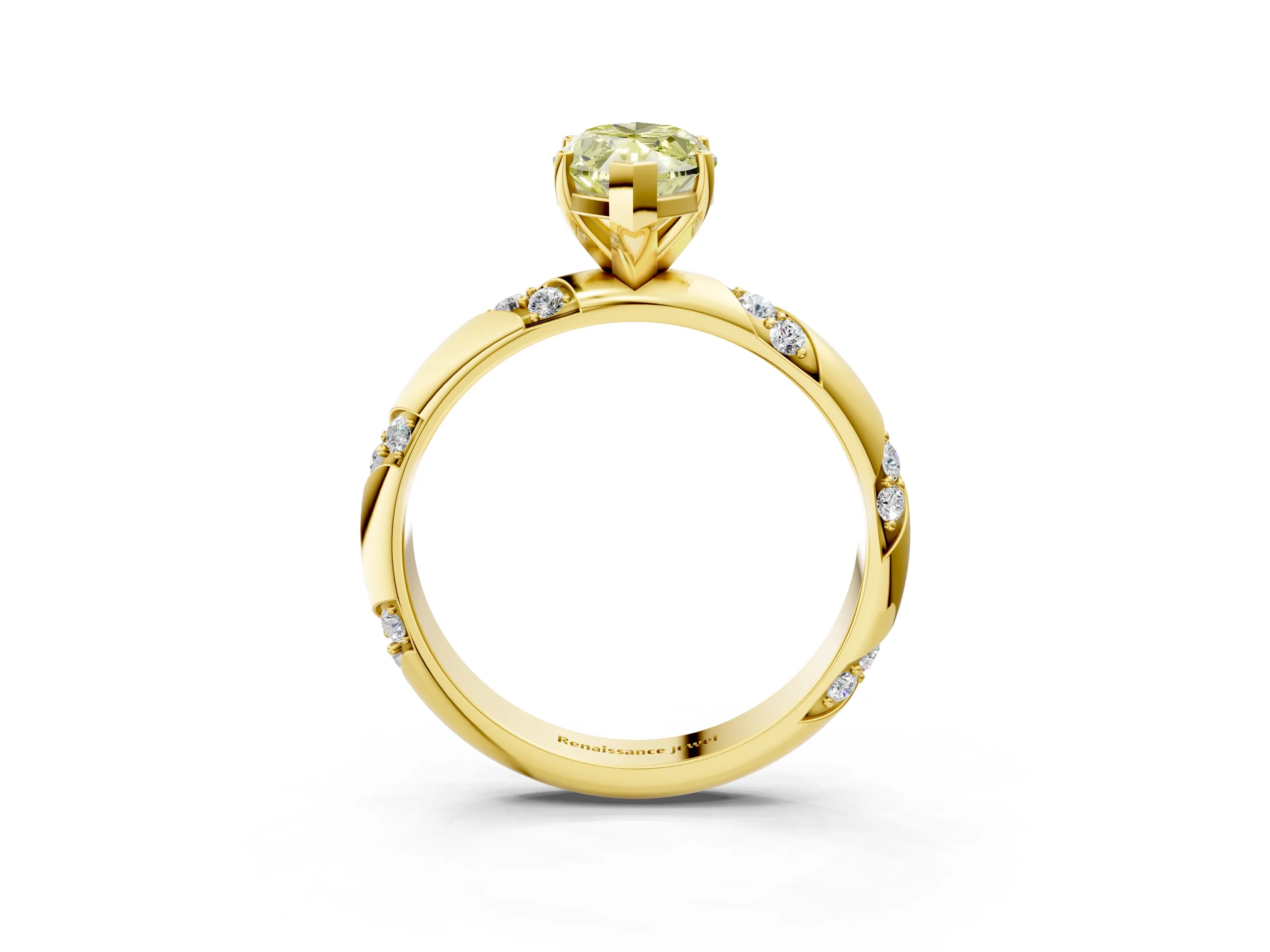 Yellow gold Fancy Yellow Marquise Cut Solitaire Diamond Engagement Ring with Twisted Pave Band and Four-Prong Setting_6